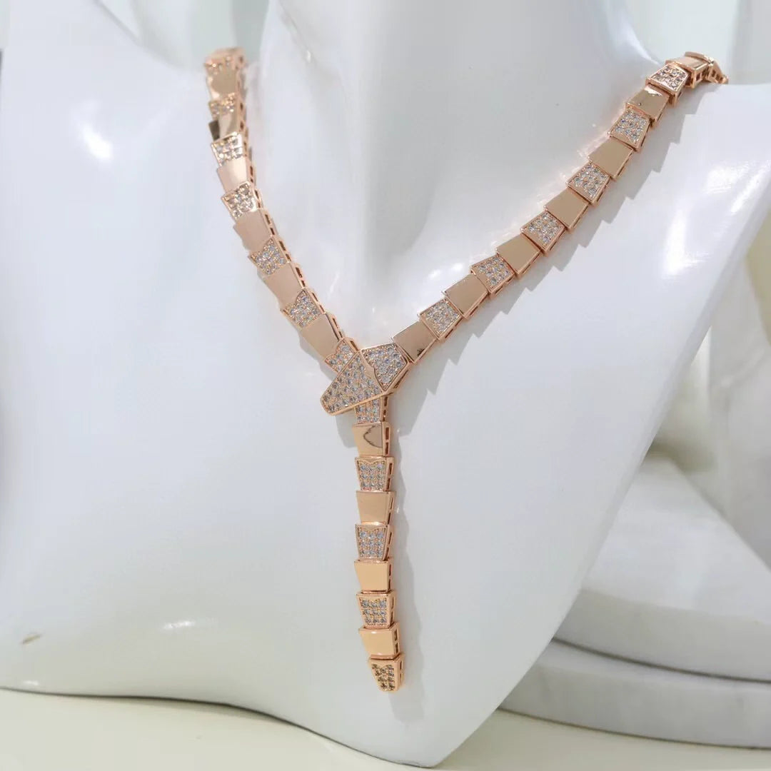 Kiera Serpent Diamond Necklace - Rose Gold Spaced Diamonds