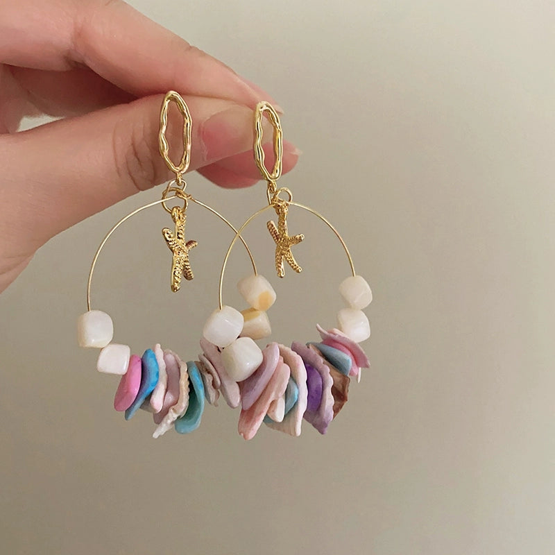 Kamila Iridescent Shell Dangles - Purple Shell Silver Needle [NBBIOM0F]