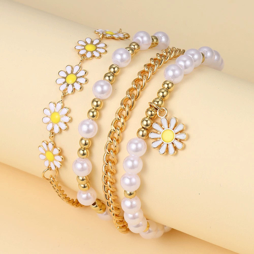 Britney Daisy Pearl Bracelet Set - Style 2 [R0XYA7RB]