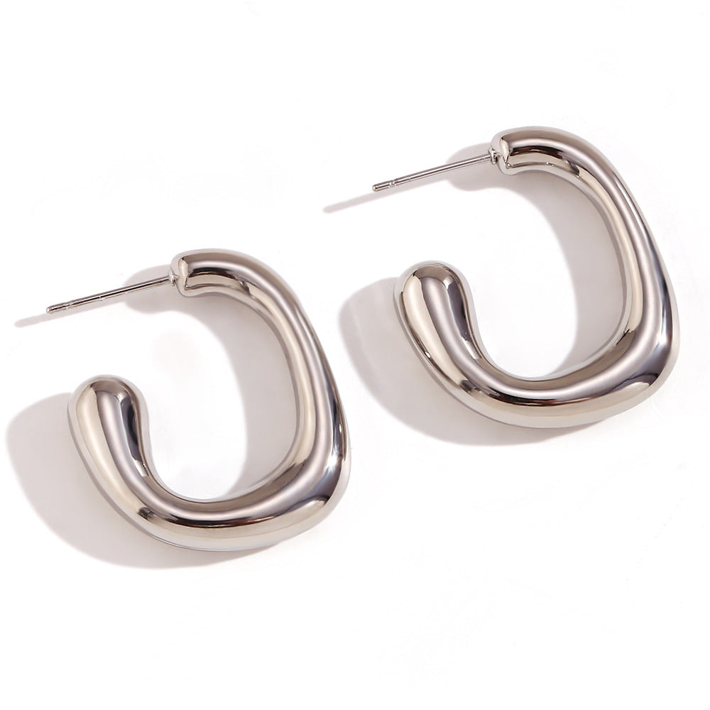 Amberley Hammered Geometric Earrings - Geometric Rectangular Hollow Earrings - Steel [5RUOPYRH]