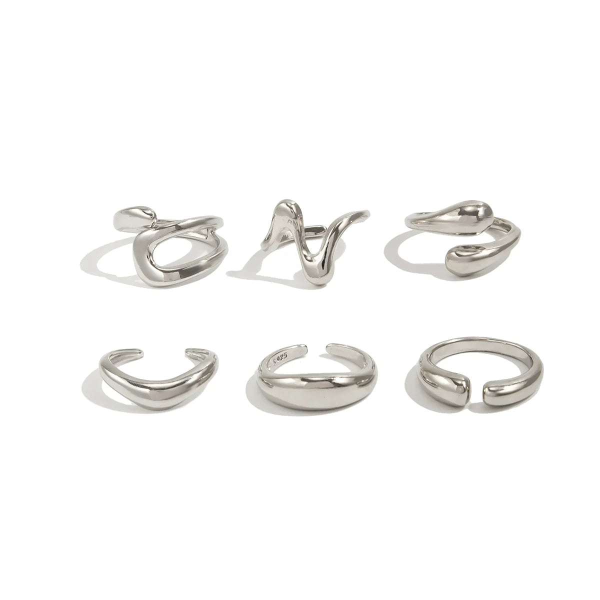 Yehudis Geometric Ring Set - Silver 6-Piece Set