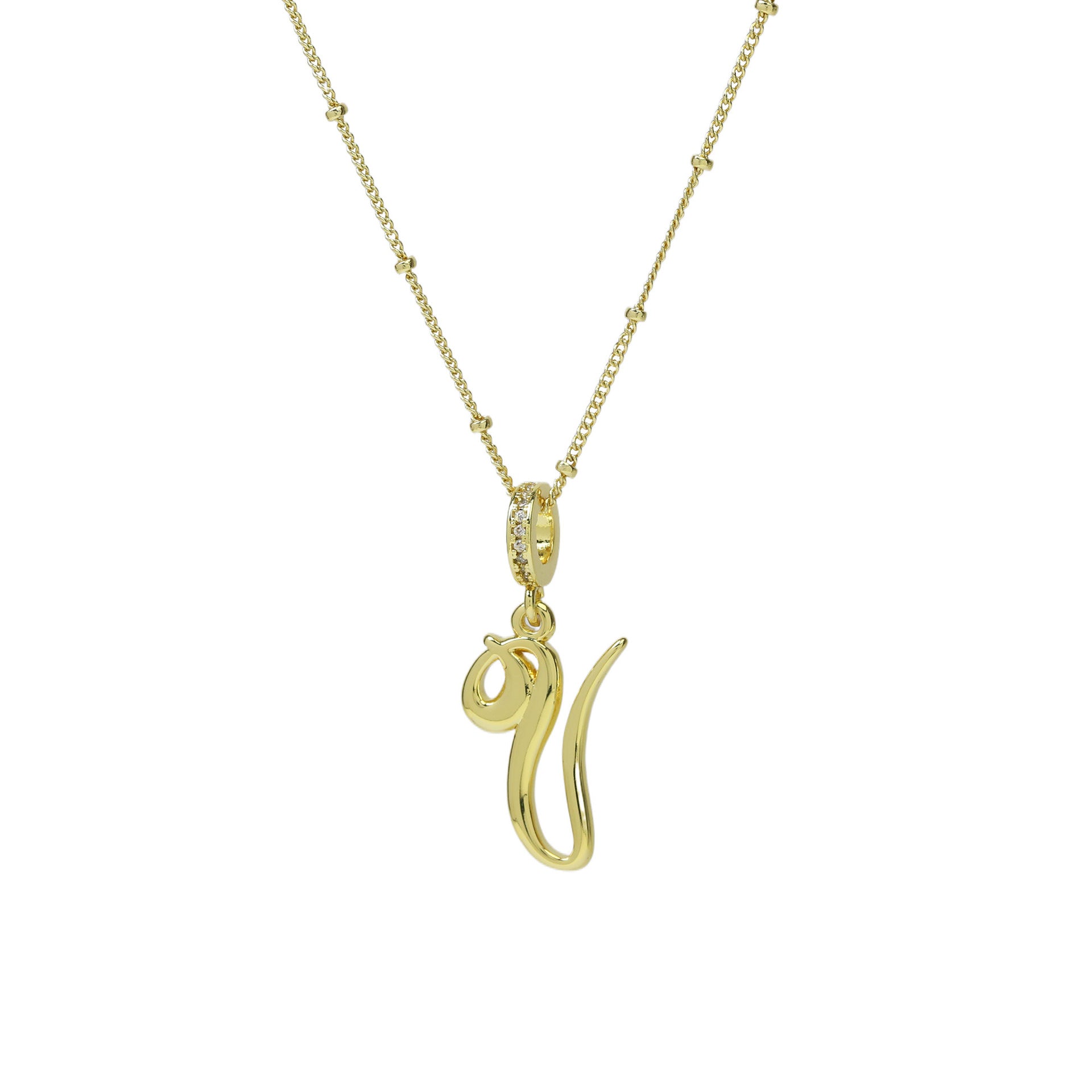 Frida Gold Cursive Initial Necklace - Gold V [36BQ6A8T]