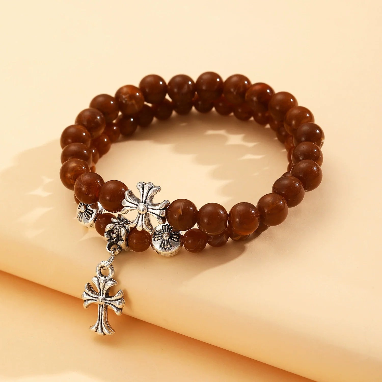 Temperance Stacked Cross Bead Bracelet - 03