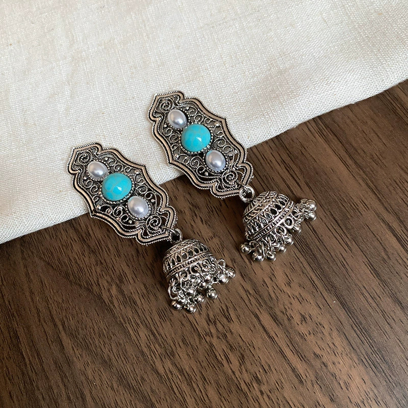 Triniti Turquoise Tassel Hairpin - Duckbill Clip - Silver Pair (Short Tassel) [2UD2XLXK]