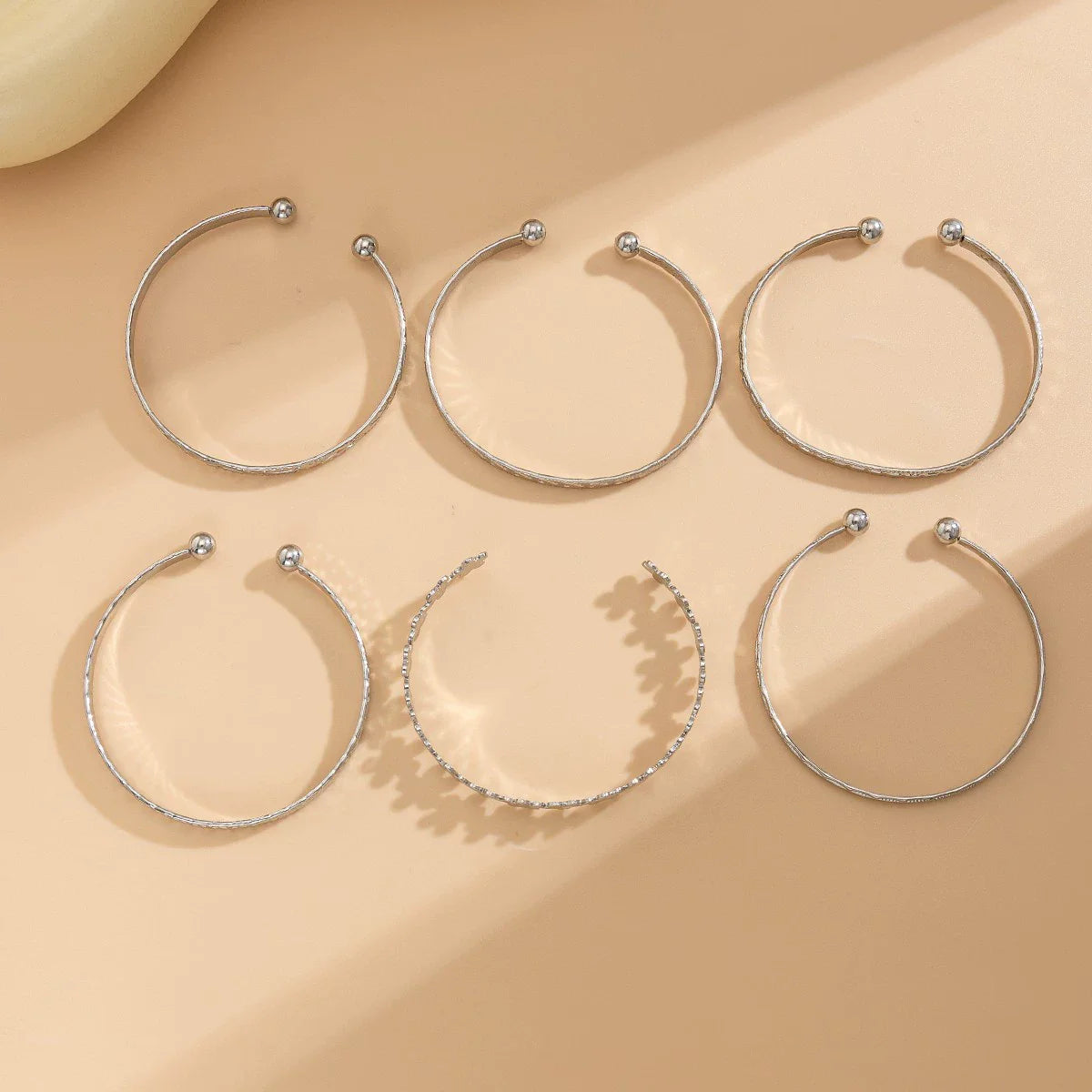 Raylee Layered Floral Heart Bracelets Set - Silver (6-pc Set)