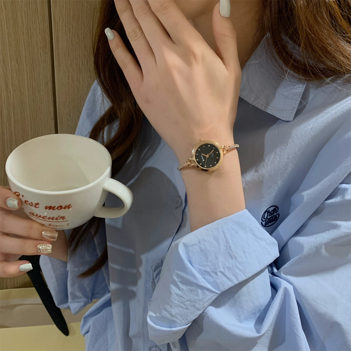 Ophelia Chain Bracelet Watch - Rose Gold Band Black Dial (Diamond) [YZ4Y46TY]