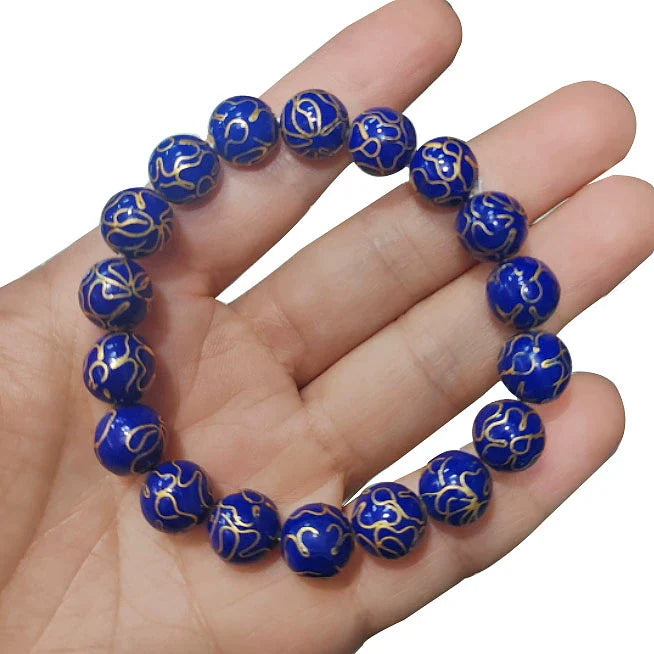 Charlie CloisonnŽ Beaded Bracelet - Blue 'Ten Thousand Flowers' - 10mm Bead