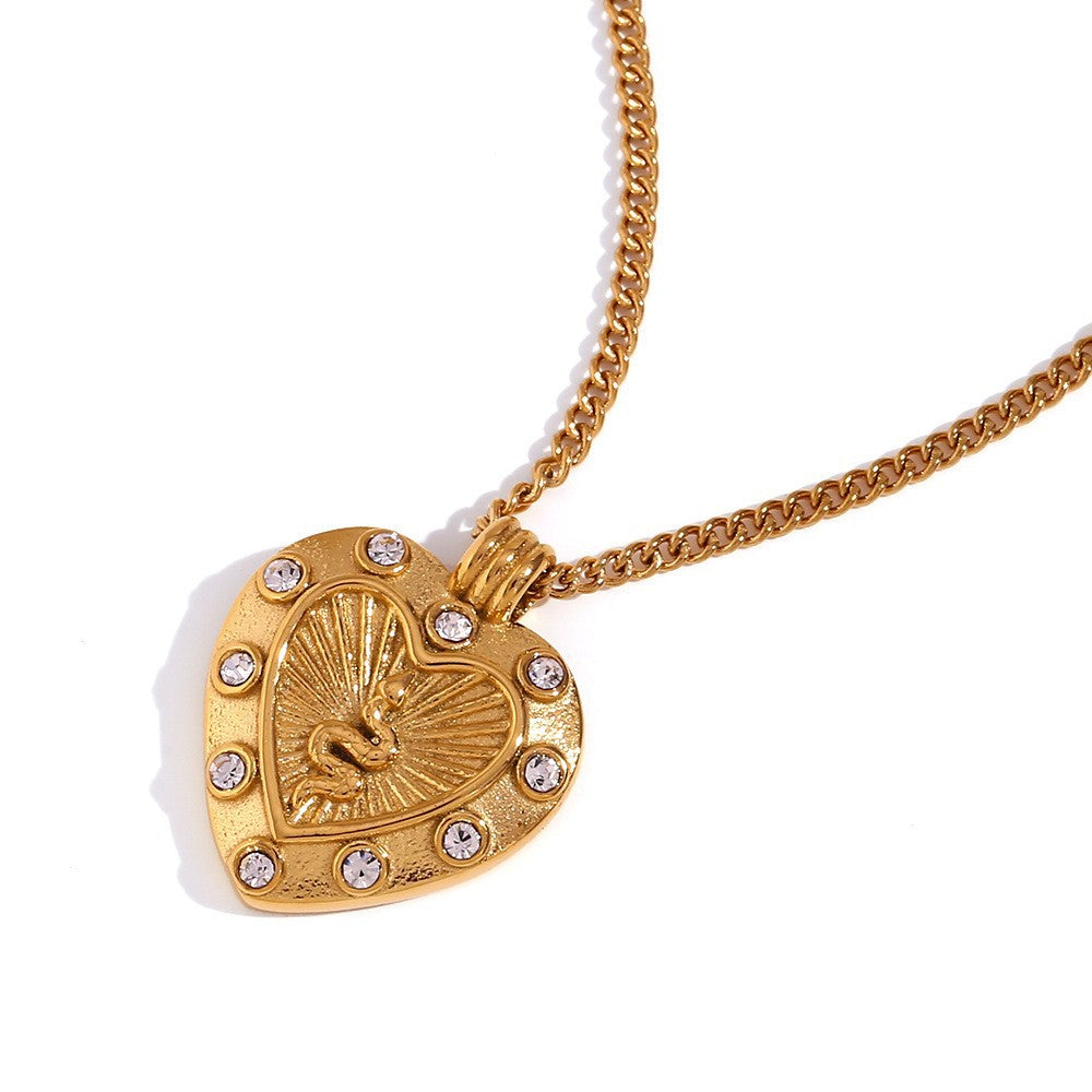 Chantal Layered Celestial Necklace - Cast Round Diamond Snake Heart Pendant Necklace - Gold - White Diamond [IQYKPSMP]