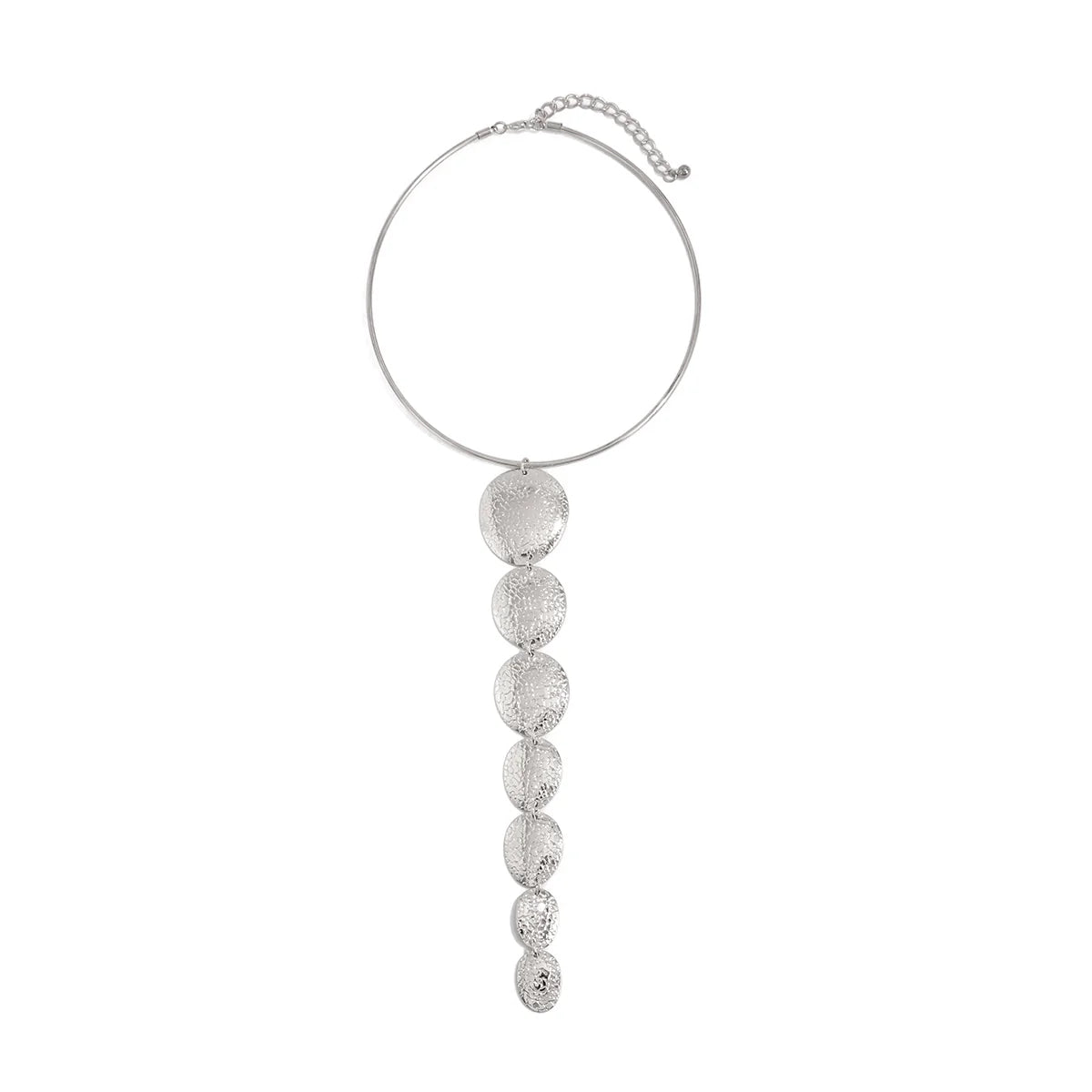 Vayda Geometric Pendant Necklace - Oval Textured Silver