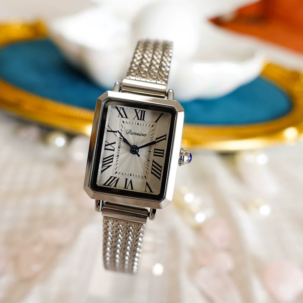 Zoha Roman Numeral Square Watch - Silver Mesh Strap