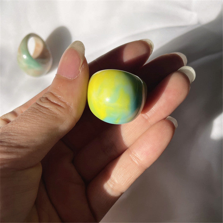 Liba Chunky Swirl Ring - Yellow Green Mix [IXJJZ04R]