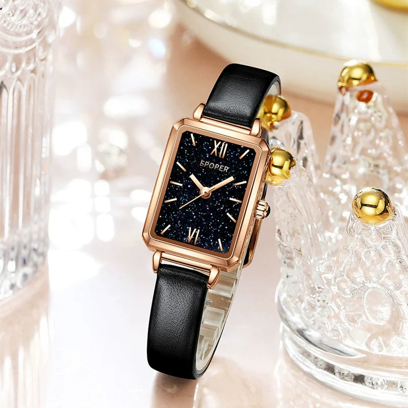 Kamyra Vintage Square Watch - Black Strap Starry Sky Dial