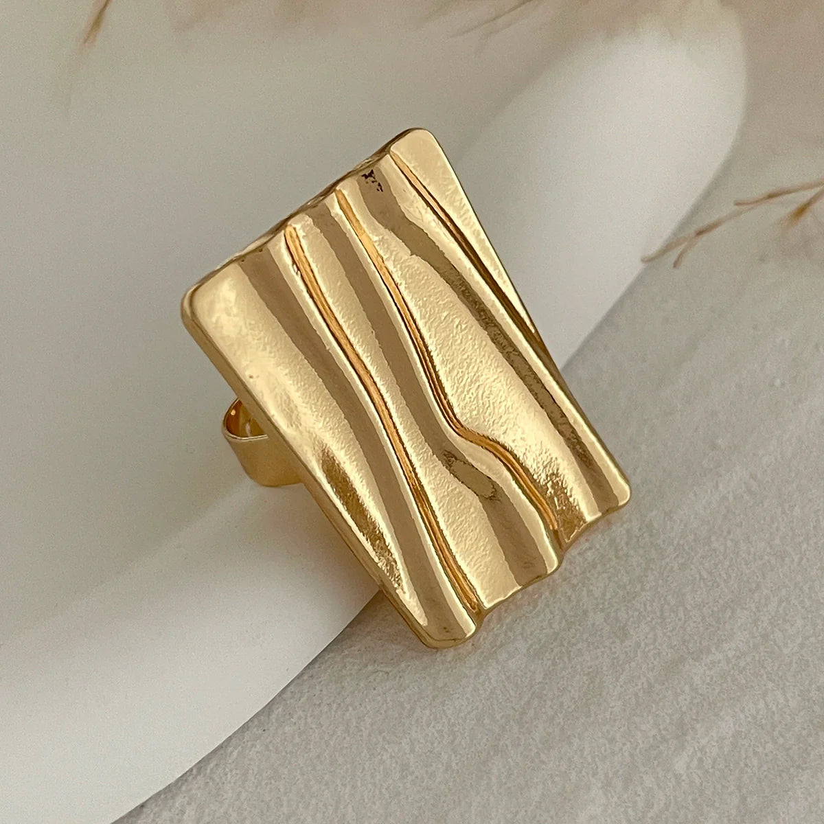 Adalida Geometric Statement Ring - Pleated Trapezoid Light Gold