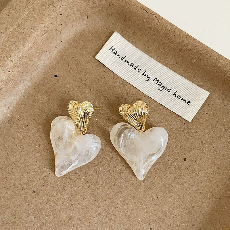 Miroslava Starry Resin Heart Studs - Milky White