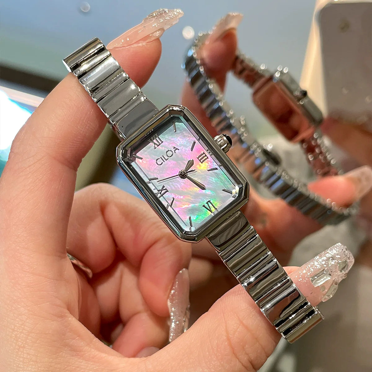 Jovanna Art Deco Square Watch - Mother-of-Pearl Blue
