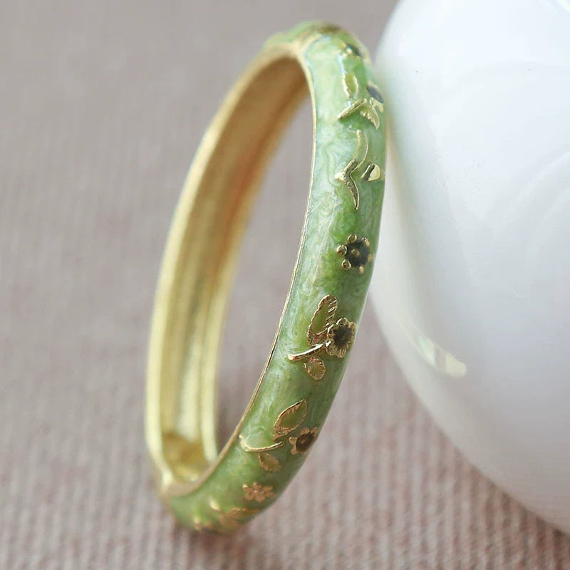 Jourdyn Floral Enamel Bangle - Light Green