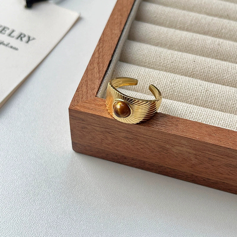 Aine Golden Tiger Eye Ring - Wide Tiger Eye Ring [K081VISY]