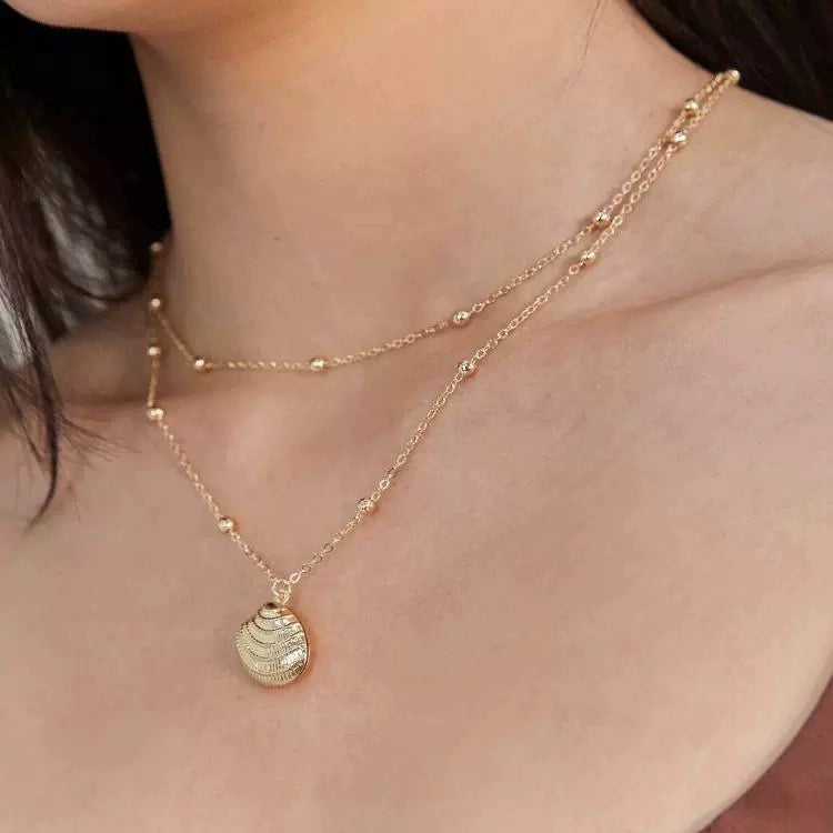Karyn Shell Layered Pendant Necklace - Shell Double Layer Necklace (In Stock) [B671TW2P]
