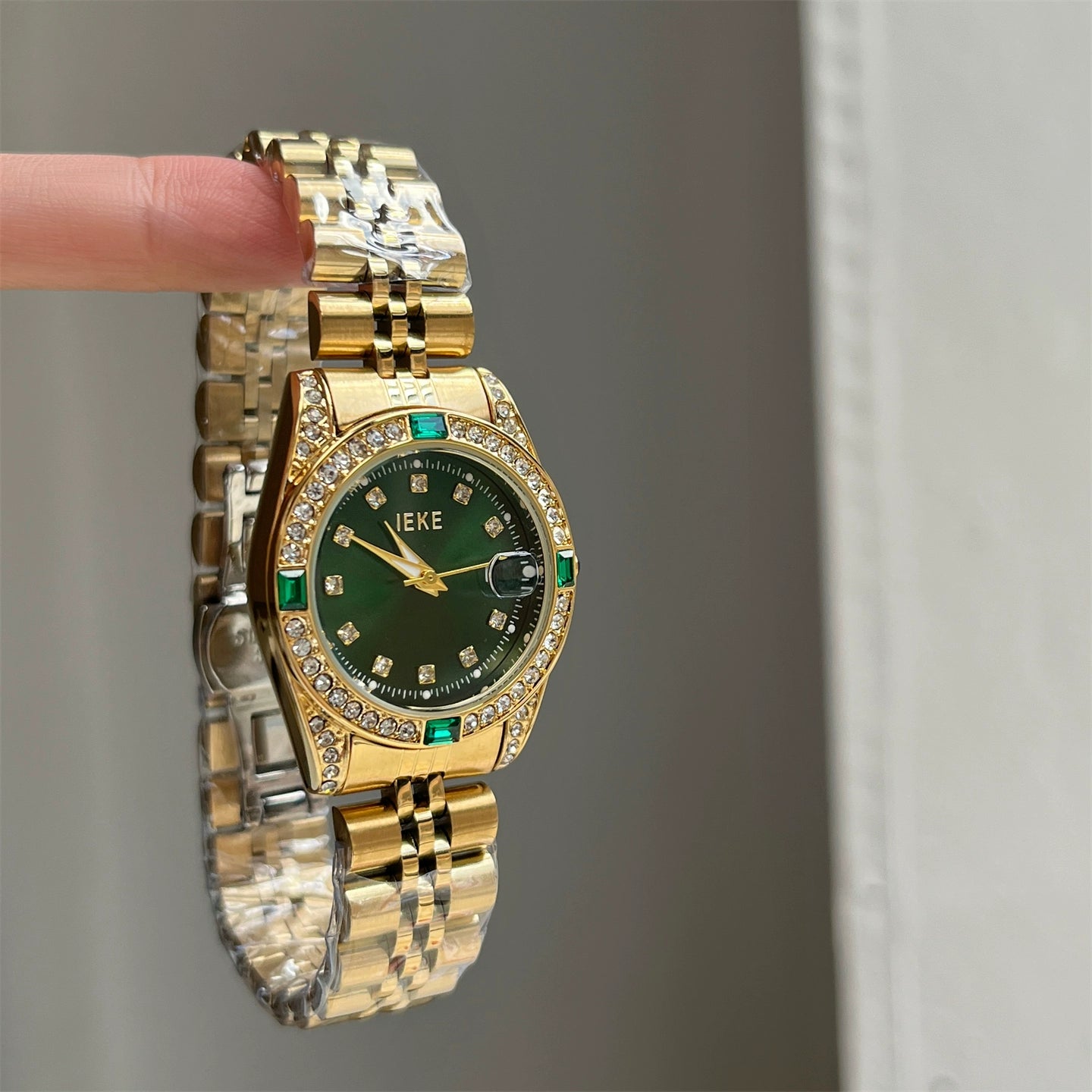 Jaslene Diamond Steel Watch - Gold Band, Green Face [9BVSB17A]