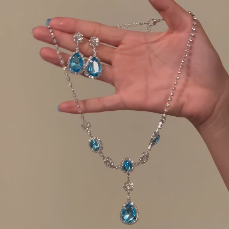 Lyana Zircon Teardrop Necklace Set - Necklace + Earrings