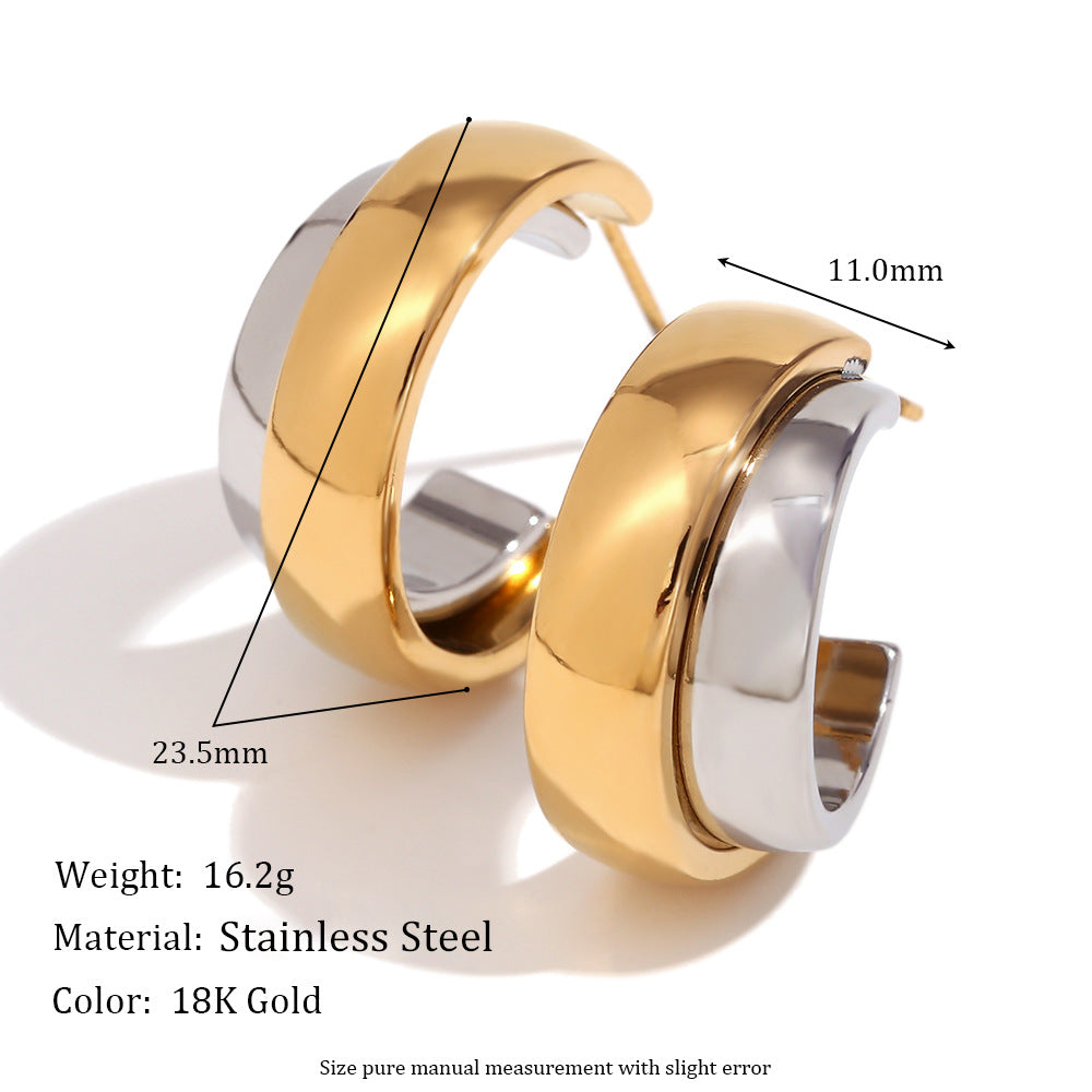 Aja Two-Tone Jewelry Collection - Wide Double-Layer C-Shaped Hoop Earrings [E6QAJQTM]