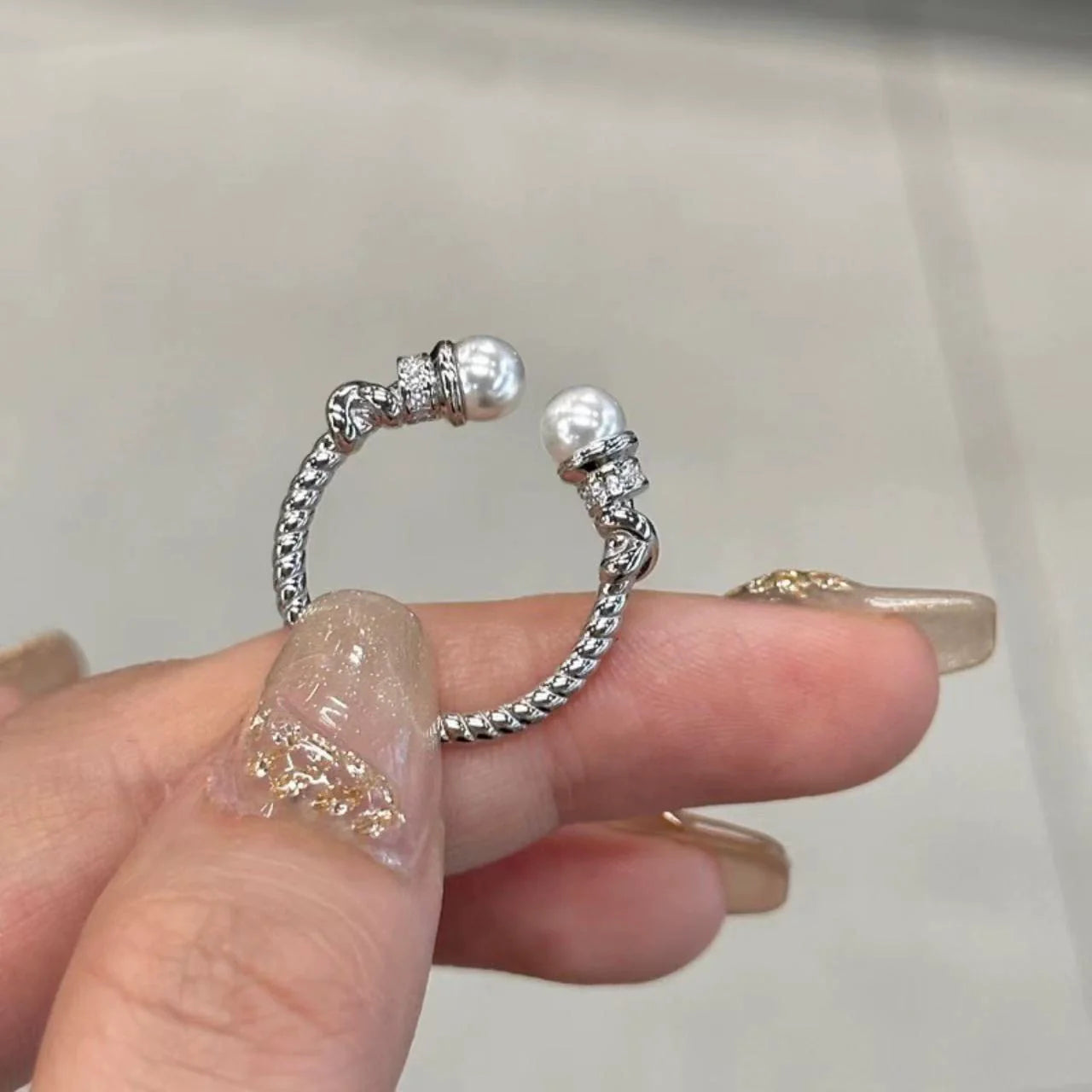 Laiken Twisted Pearl Ring - Double Pearl Ring (Silver)