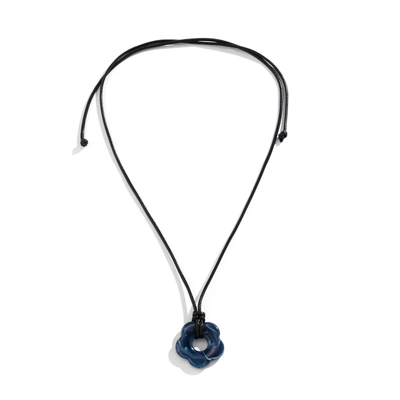 Kristine Bloom Pendant Necklace - Dark Blue