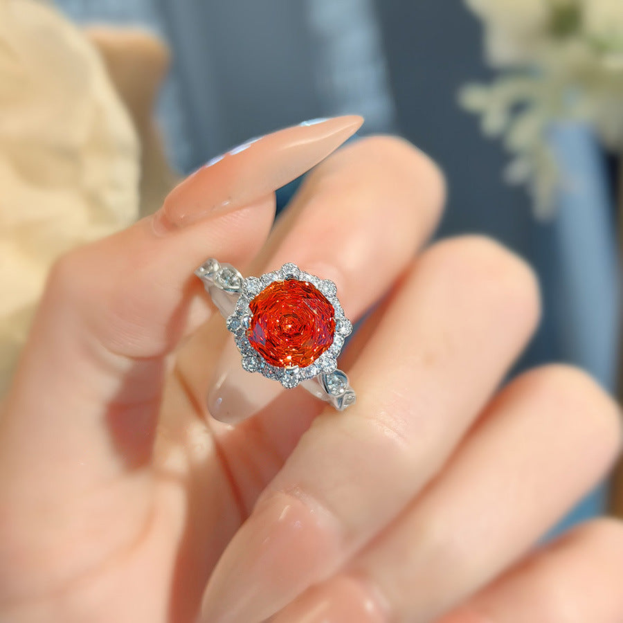 Emeline Ruby Rose Jewelry Set - Rose Cut Chinese Red Ring (Adjustable) [RXPQZFMI]