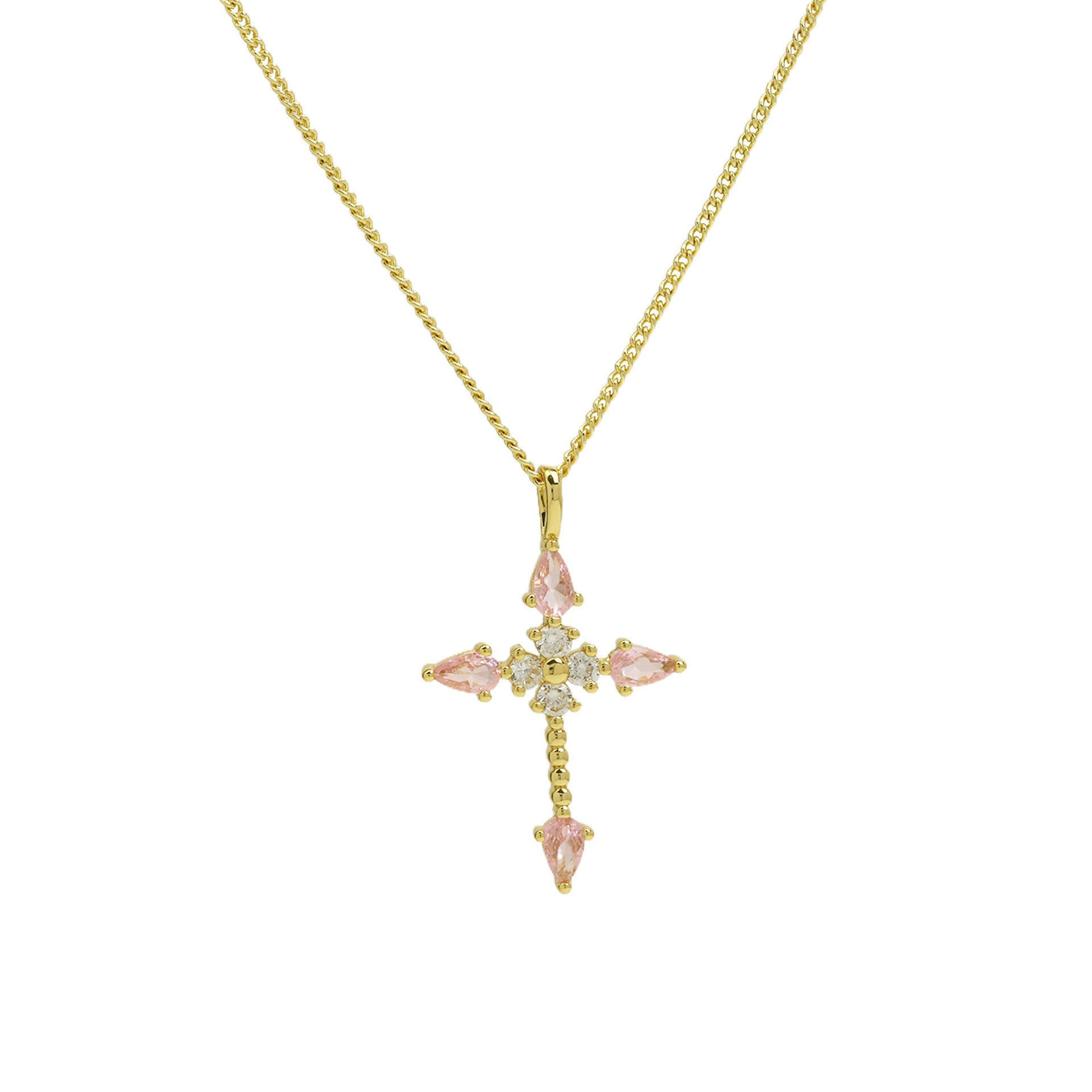 Malinda Zircon Cross Necklace - Pink Zircon Necklace [JA1WTESN]