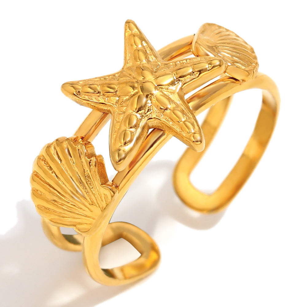 Anne Marine Open Ring - Starfish Shell Open Ring - Gold [9YL5DBXP]