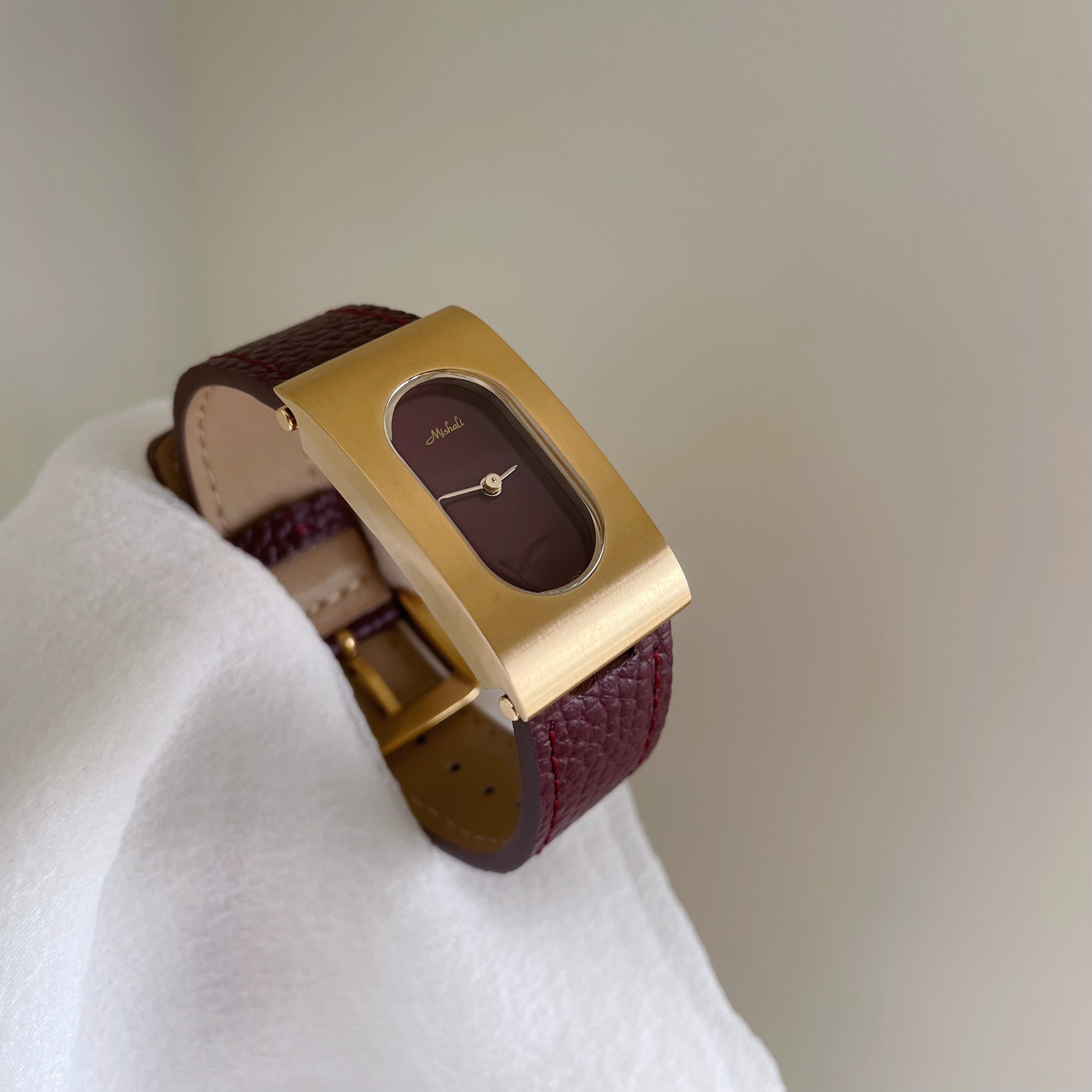 Lani Vintage Rectangular Leather Watch - 2318 Burgundy Steel Case [1X3AEEKK]