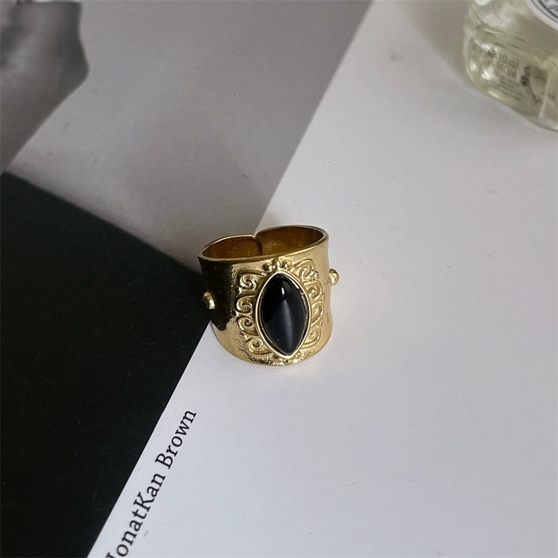 Nihira Embossed Open Ring - Black Wide [XI8YE9HL]