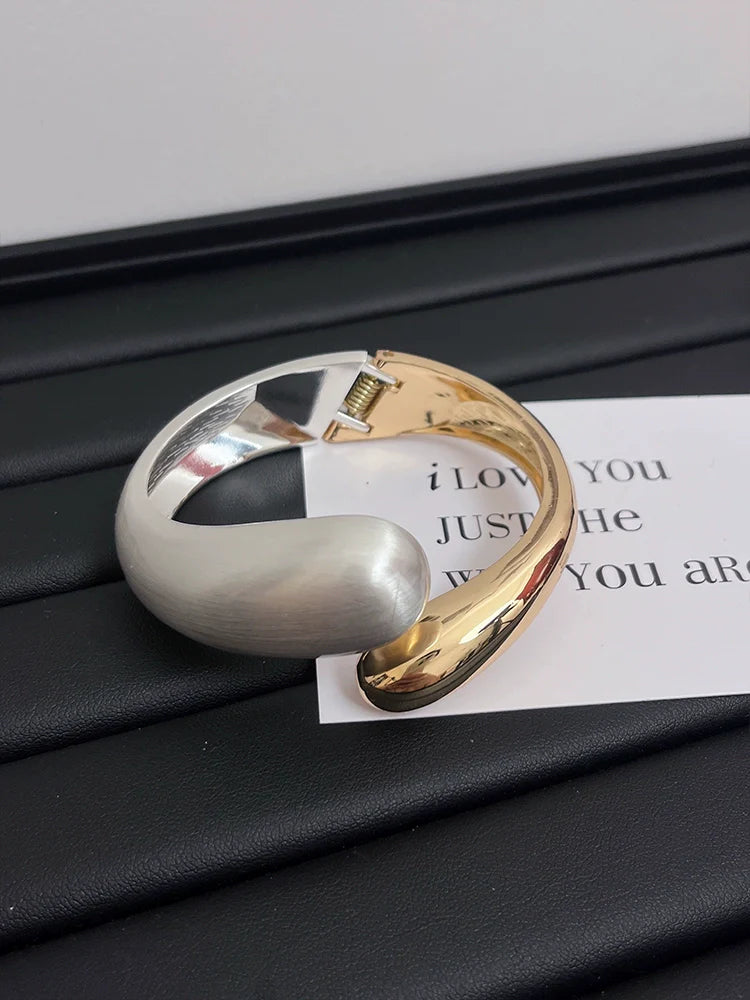 Kaleia Two-Tone Cuff Bracelet - Gold and Silver Colorblock
