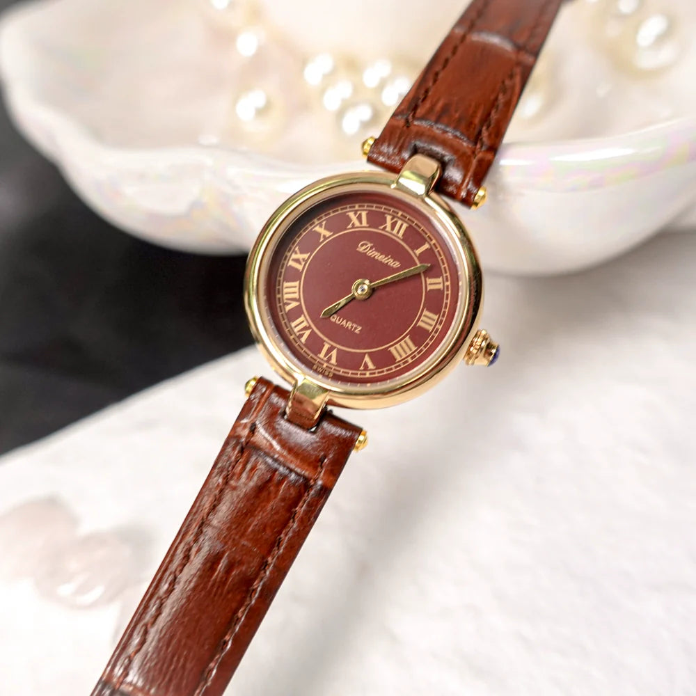 Gionna Vintage Square Watch - Gold Brown Dial Brown Strap