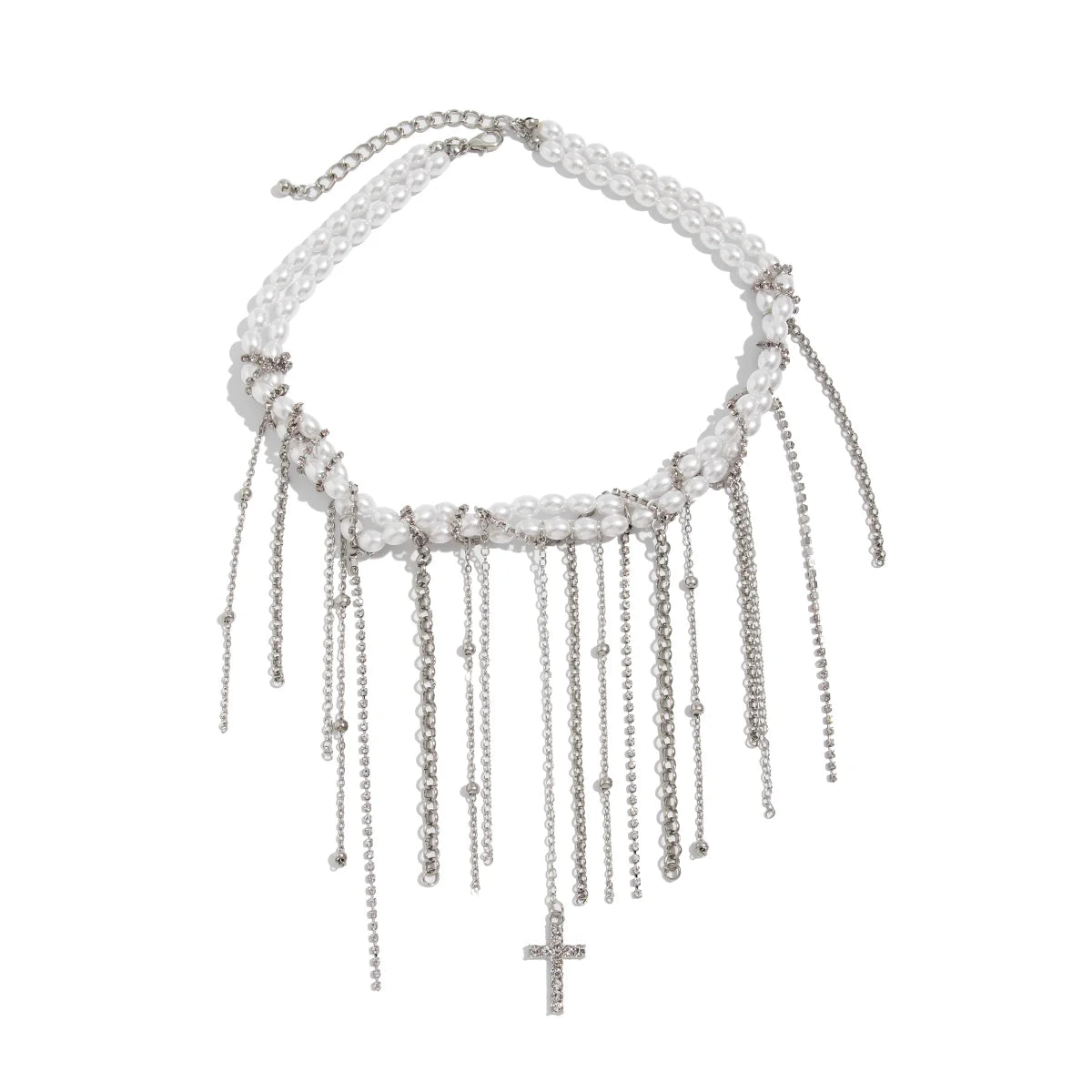 Carley Layered Pearl Tassel Necklace - Style One Silver