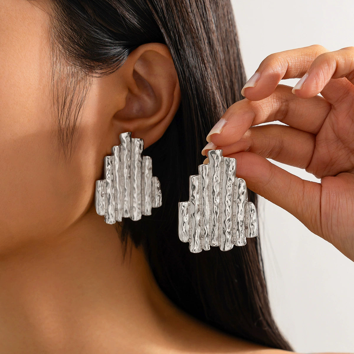 Journey Pleated Drop Earrings - Style 10 Silver [38J5JQLD]