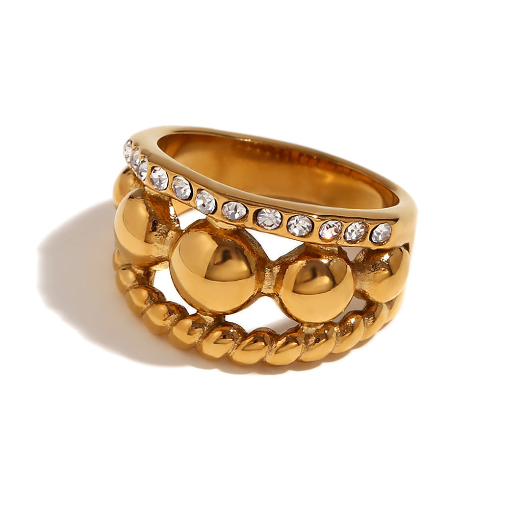 Avri Geometric Ring Collection - Triple Layer Rhinestone Bead Twisted Ring - Gold - Size 6 [U7NIU5XL]