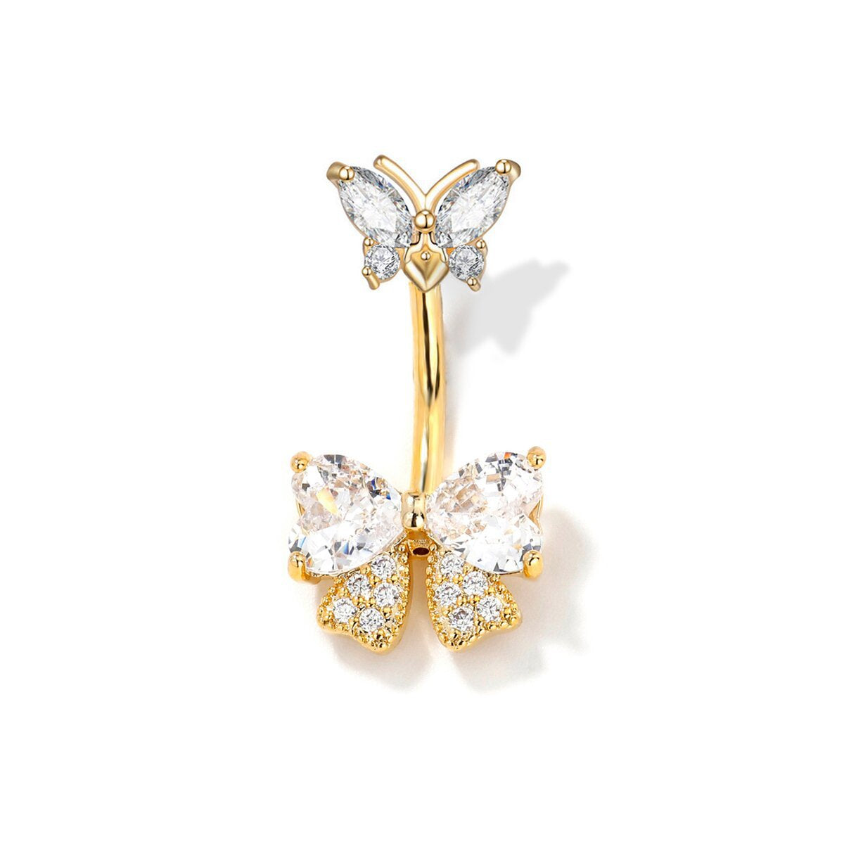Gia Sparkling Bow Belly Ring - White Stone (18K Gold Tone) [CYPRU6U7]