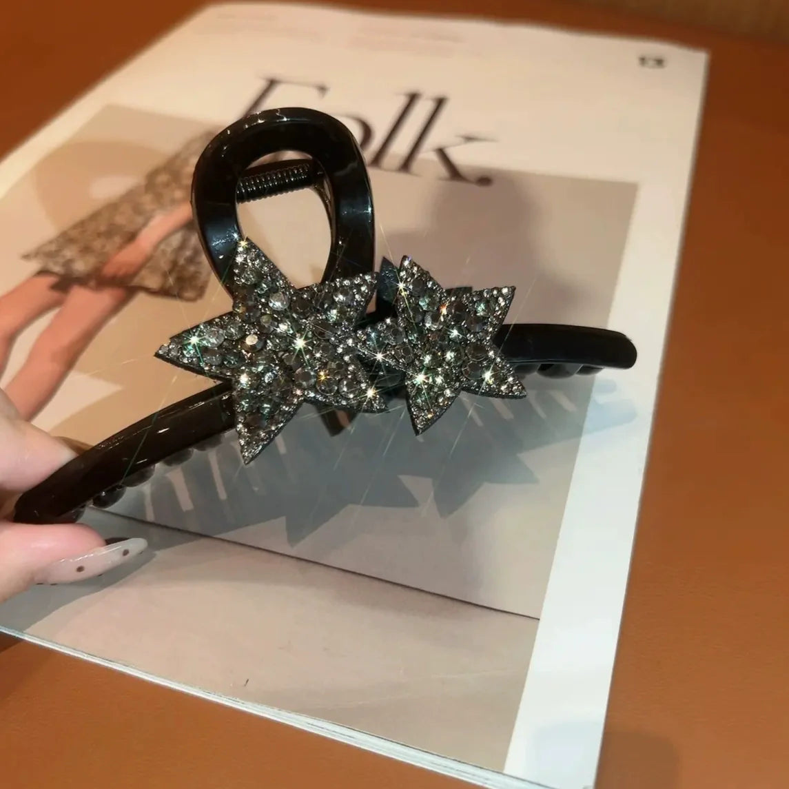 Kaycie Sparkling Star Claw Clip - Grey Large (13cm)
