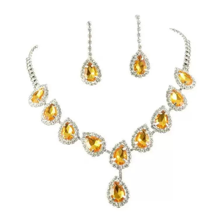 Betsabe Yellow Zircon Jewelry Set - Necklace + Earrings