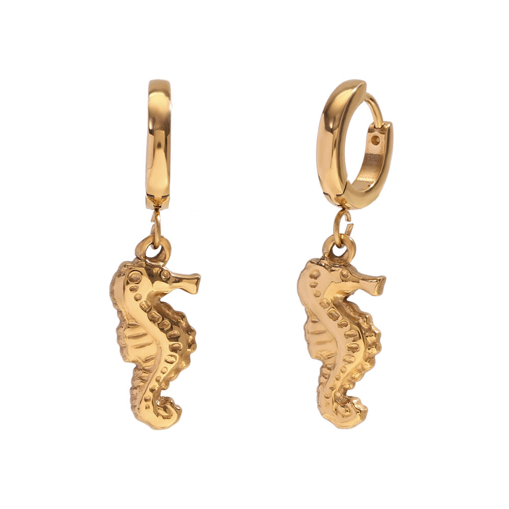 Brailynn Gilded Ocean Charm Hoops - Seahorse Charm [5F1C05LF]