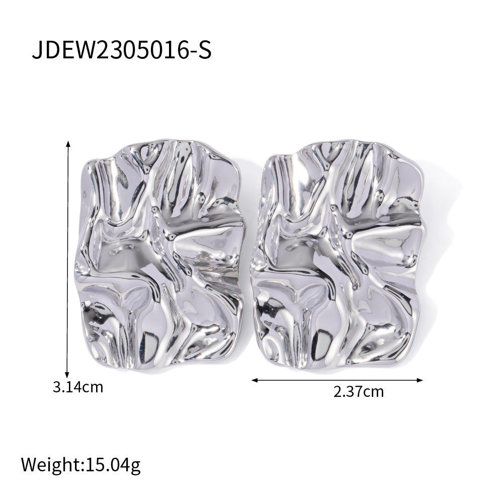 Harini Square Pleated Stud Earrings - Silver [P5XA7N8C]