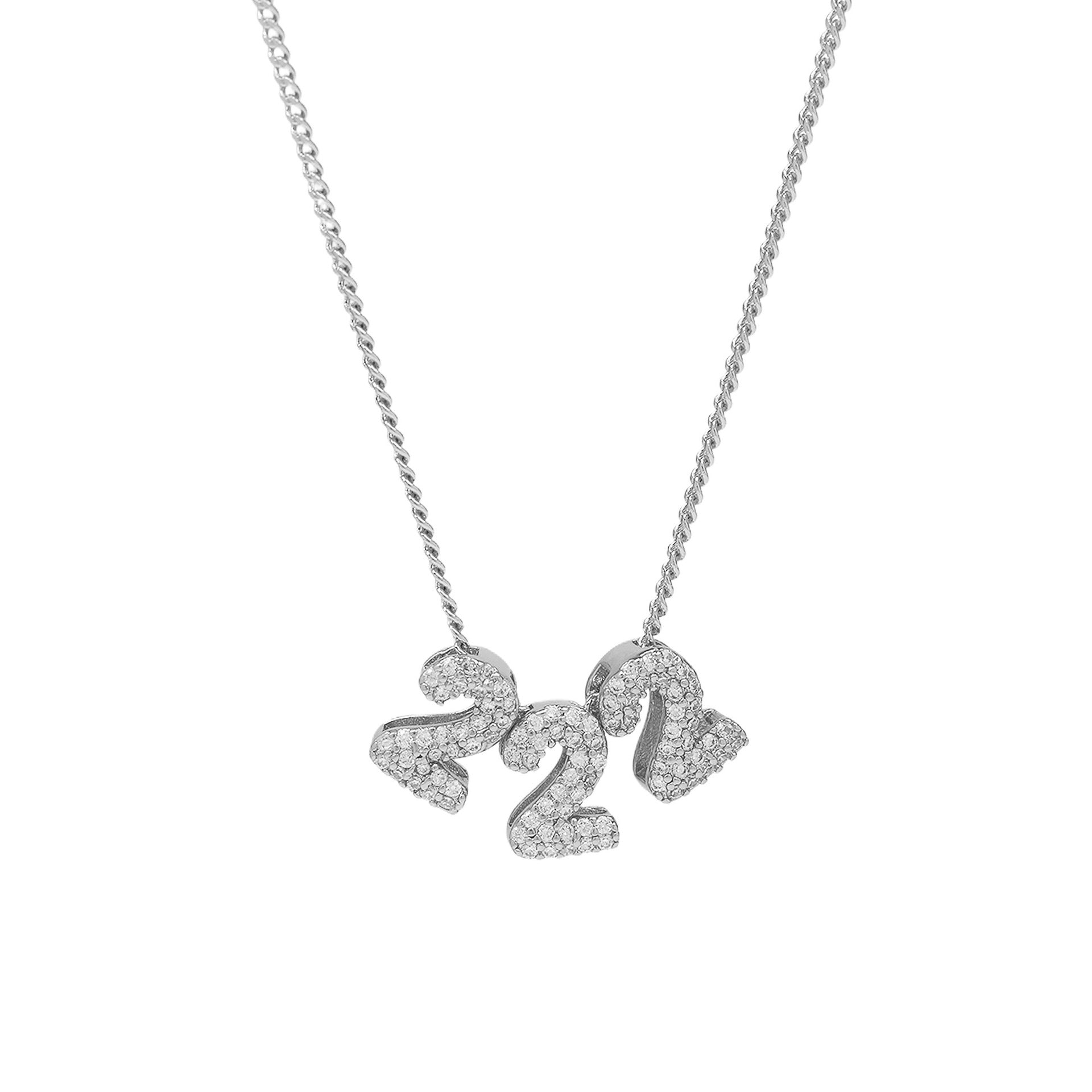 Christie Angel Number Pendant Necklace - 222 Silver [116DTRDQ]