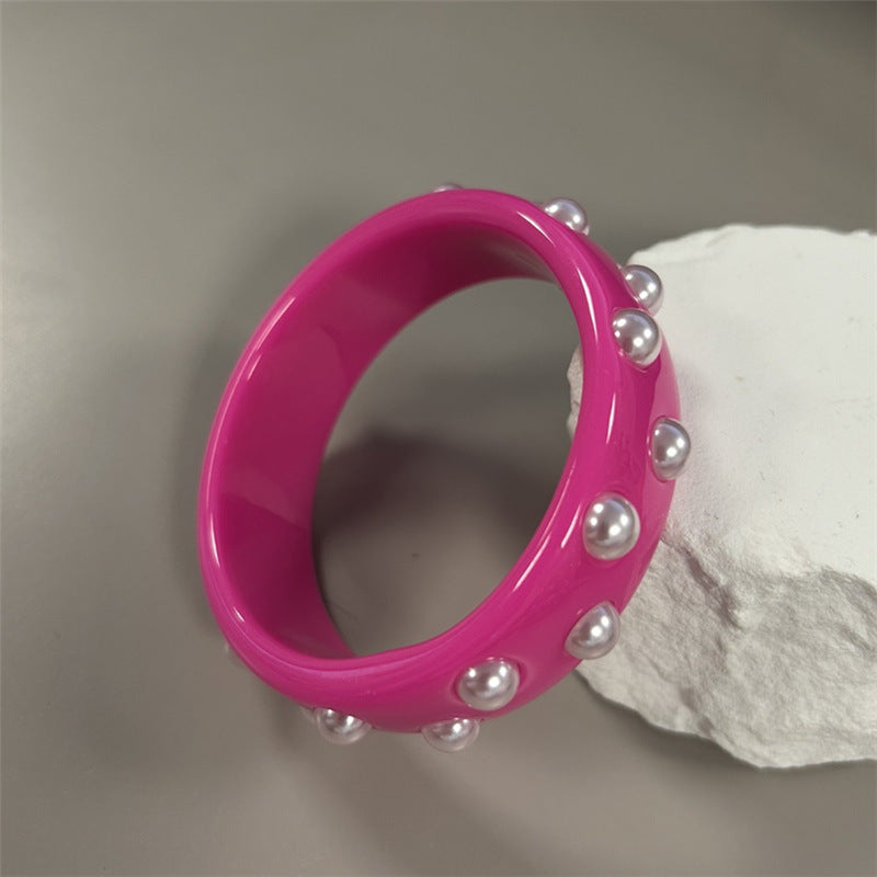 Sasha Colorful Pearl Bead Bracelet - Rose Red Double-Row [07GIYUUP]