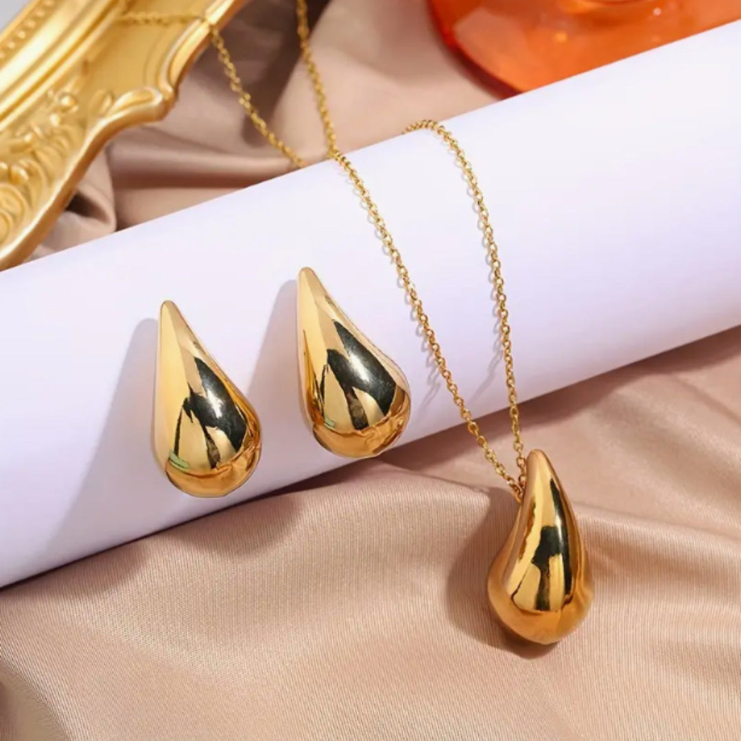 Jolene Golden Drop Necklace Set - Golden Water Drop [OHCE034A]