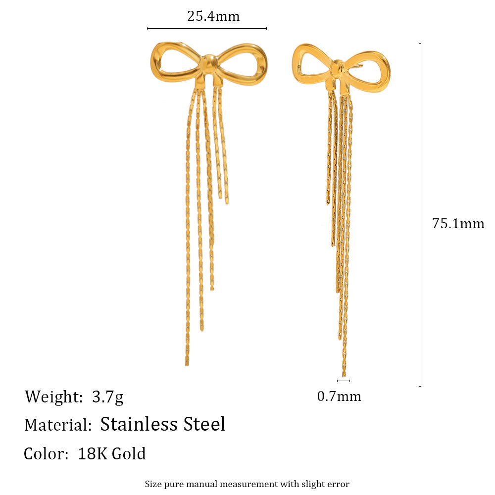Sarayu Bow Zircon Tassel Earrings - Bow Fine Tassel Earring - Gold [JOGJJ2O0]