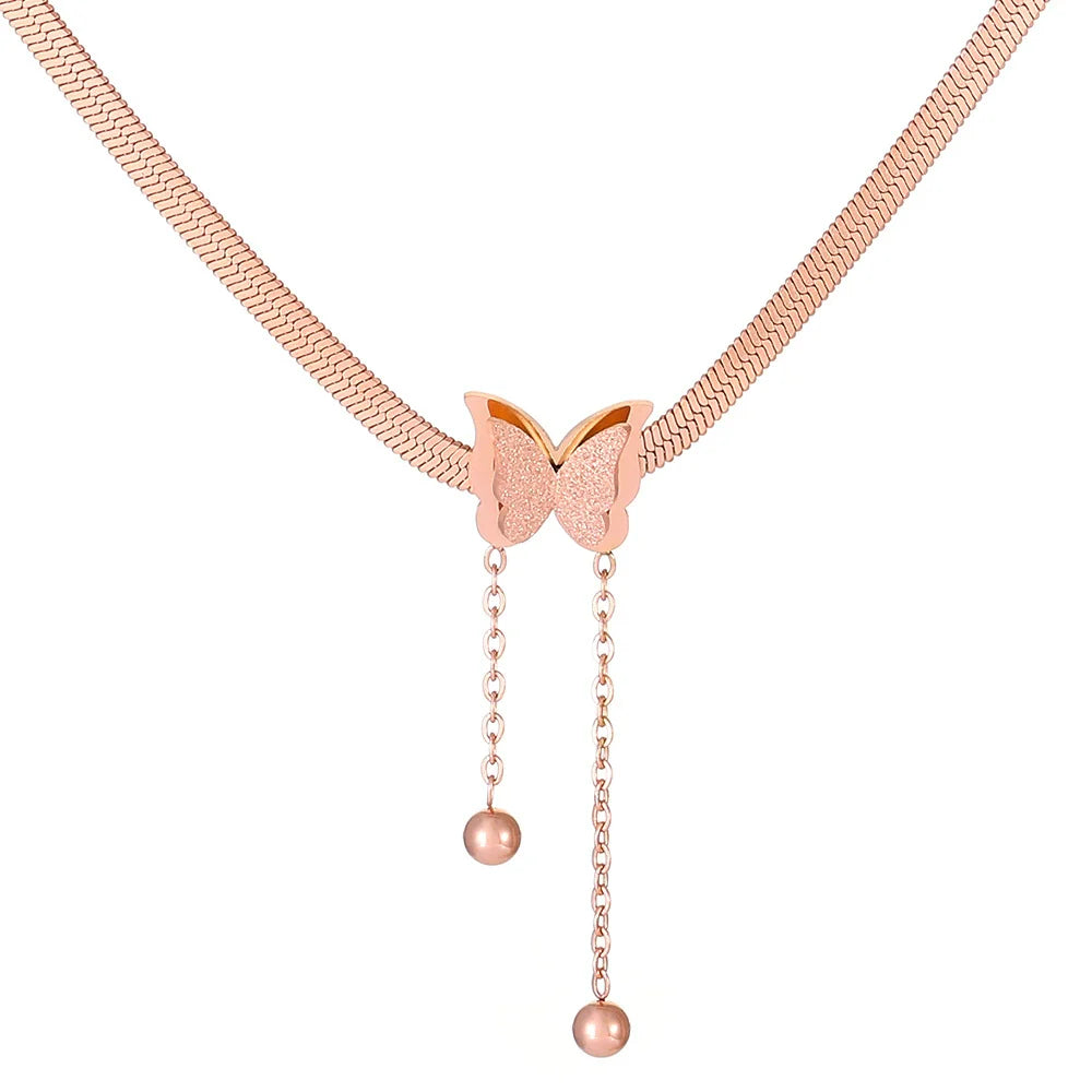 Kadence Butterfly Tassel Choker - Rose Gold Necklace