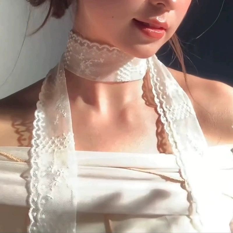 Kyah Delicate Lace Ribbon - White Lace Scarf [QLN7E9AW]
