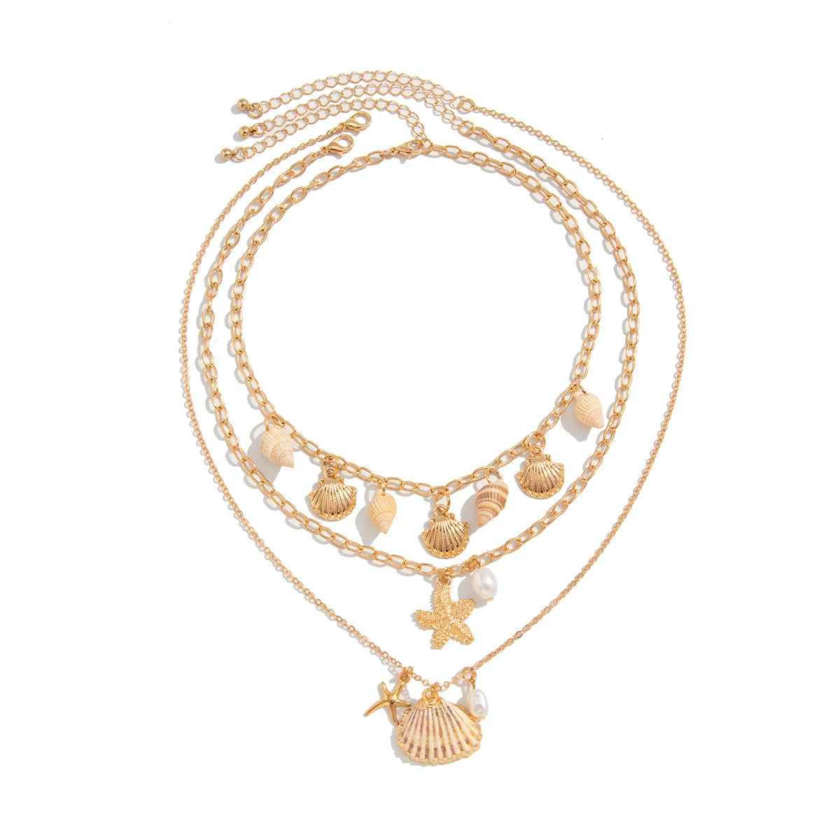 Taleah Layered Shell Necklace Set - Gold