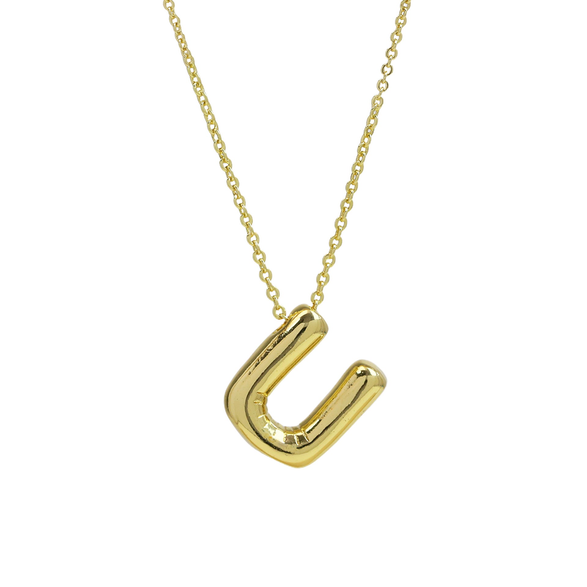 Saffron Puffy Initial Necklace - Letter U [XTFEK420]